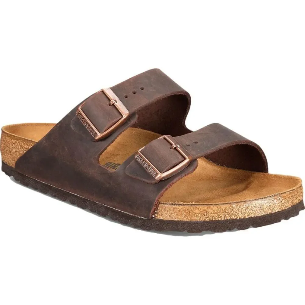 Birkenstock Womens Arizona 1 Brown Leather Slip On Footbed Sandals Shoes NWT